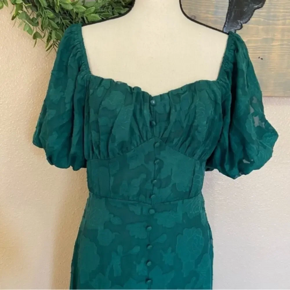 NWOT Lulus Everlasting Charm Emerald Green Floral Jacquard Midi Dress_7